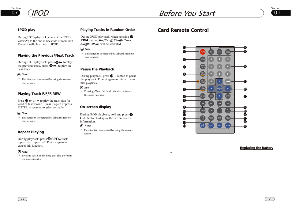 Before you start, Ipod, Card remote control | Lanzar Car Audio SD34MIP User Manual | Page 9 / 22