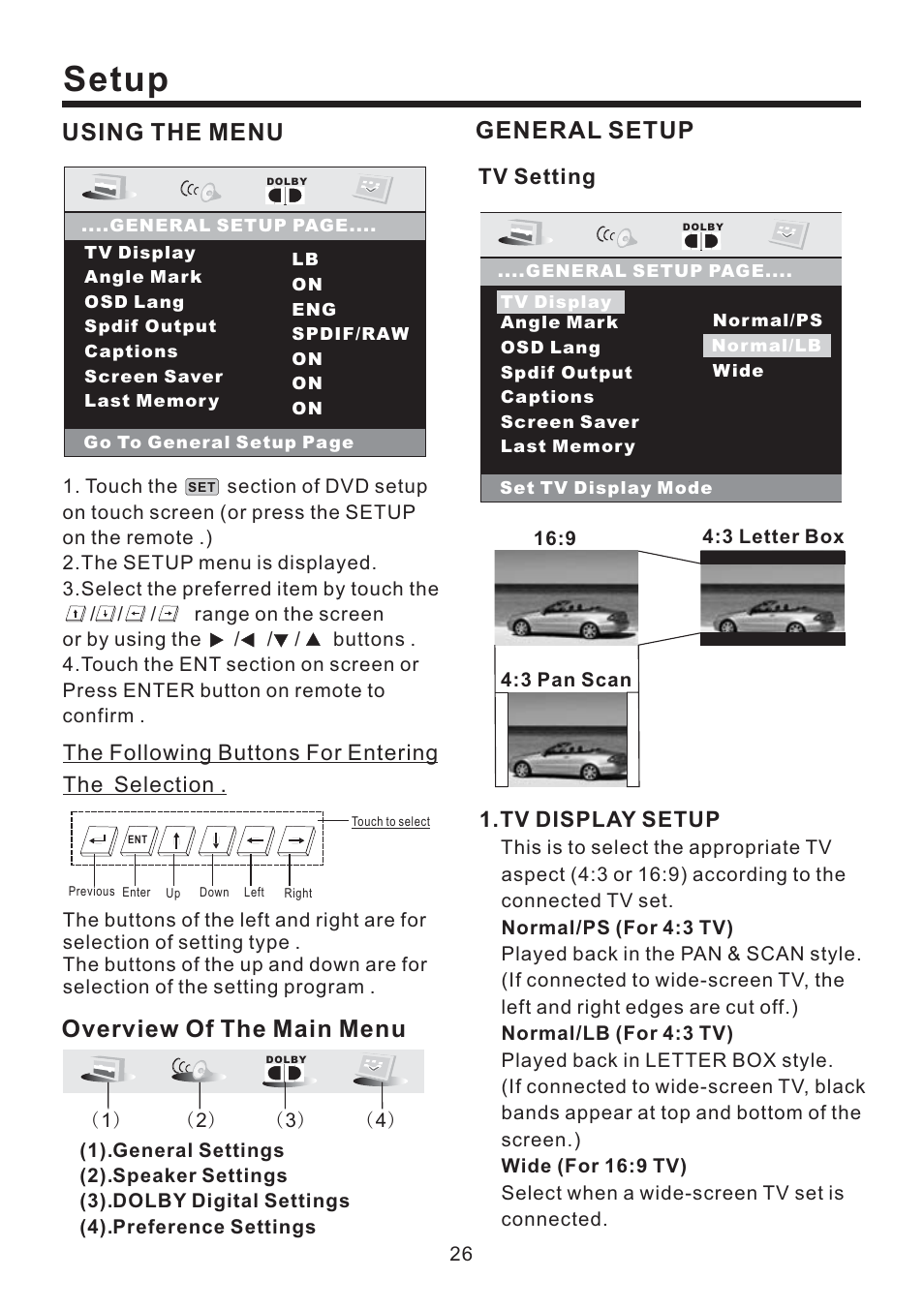 Setup, Using the menu, General setup | Overview of the main menu | Lanzar Car Audio SD43MU User Manual | Page 27 / 35