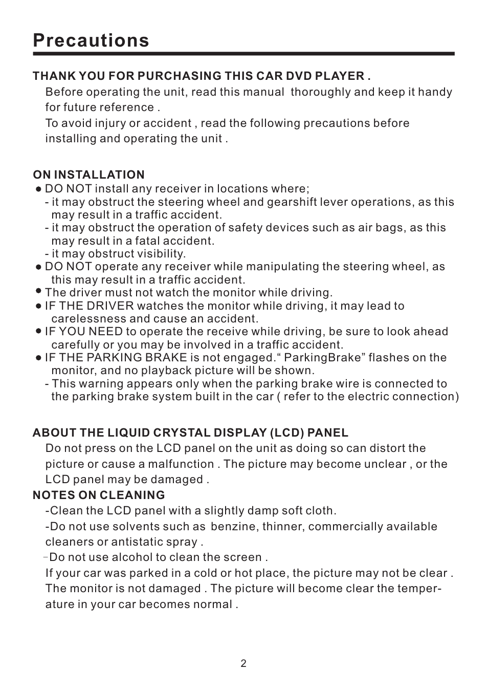 Precautions | Lanzar Car Audio SD43MU User Manual | Page 3 / 35