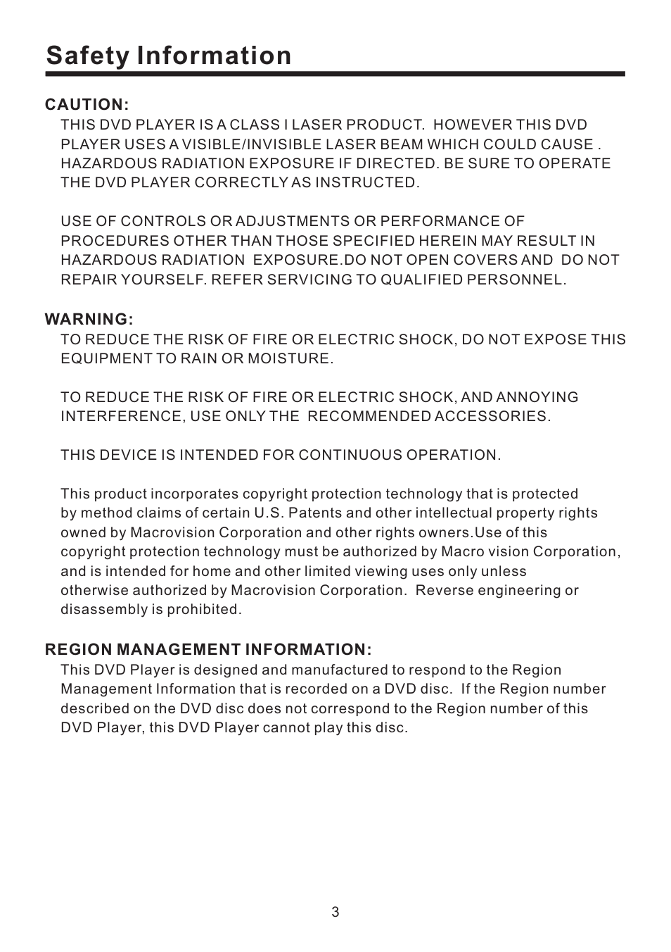 Safety information | Lanzar Car Audio SD43MU User Manual | Page 4 / 35