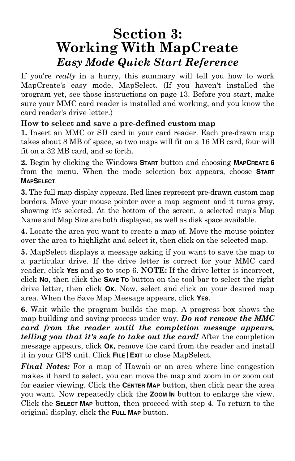 Easy mode quick start reference | LEI Electronics MAPCREATE 6 User Manual | Page 25 / 80