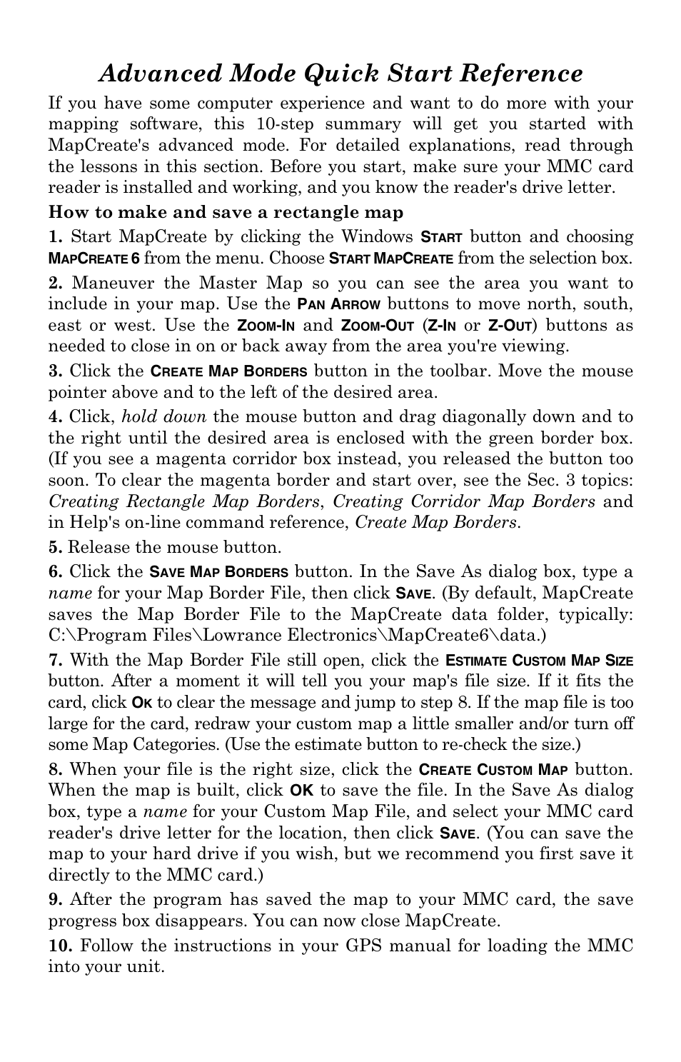 Advanced mode quick start reference | LEI Electronics MAPCREATE 6 User Manual | Page 26 / 80