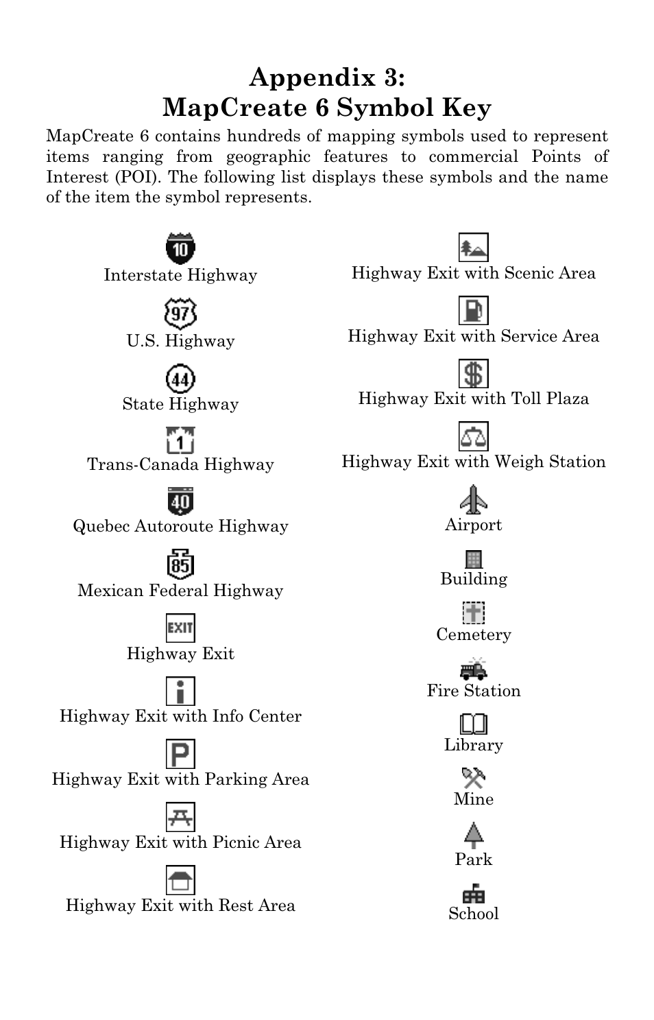 Appendix 3: mapcreate 6 symbol key | LEI Electronics MAPCREATE 6 User Manual | Page 67 / 80