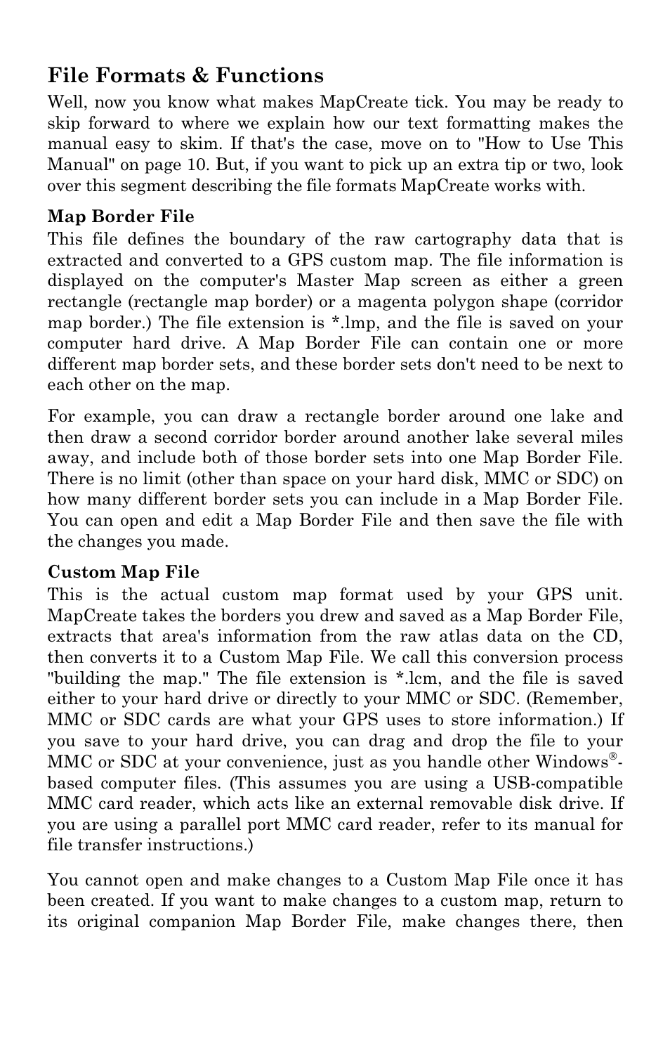 File formats & functions | LEI Electronics MAPCREATE 6 User Manual | Page 8 / 80