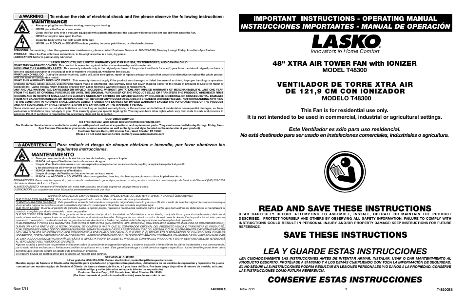 Lasko T48300 User Manual | 2 pages