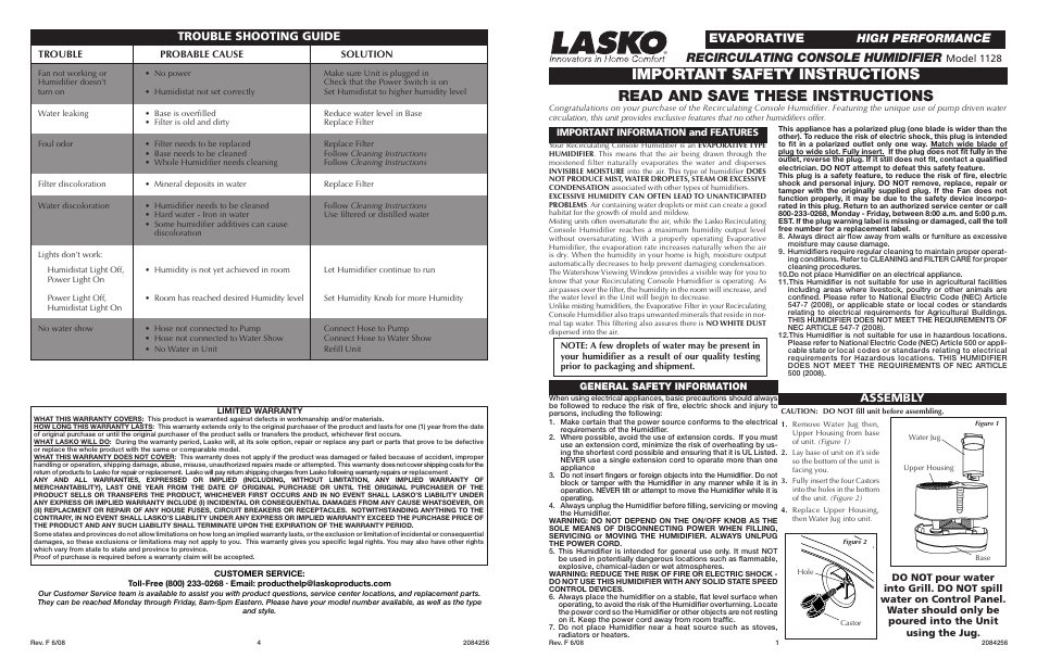 Lasko 1128 User Manual | 2 pages