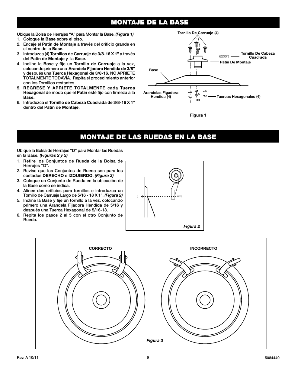 Montaje de la base, Montaje de las ruedas en la base | Lasko PEDESTAL X30400 User Manual | Page 9 / 12