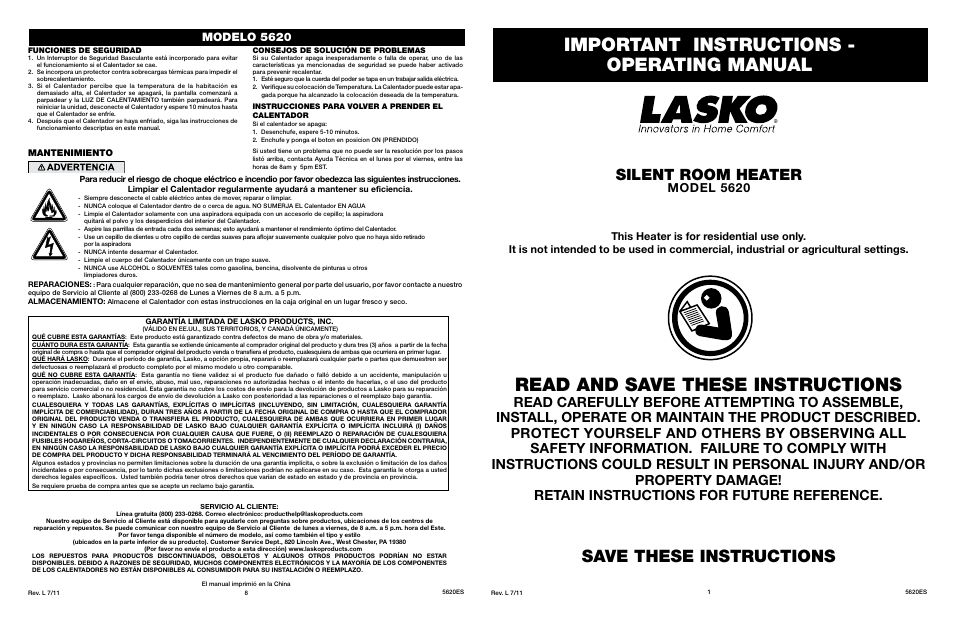 Lasko 5620 User Manual | 4 pages