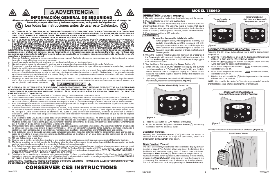 Conserver ces instructions, Operation, Caution | Lasko 755660 User Manual | Page 3 / 4