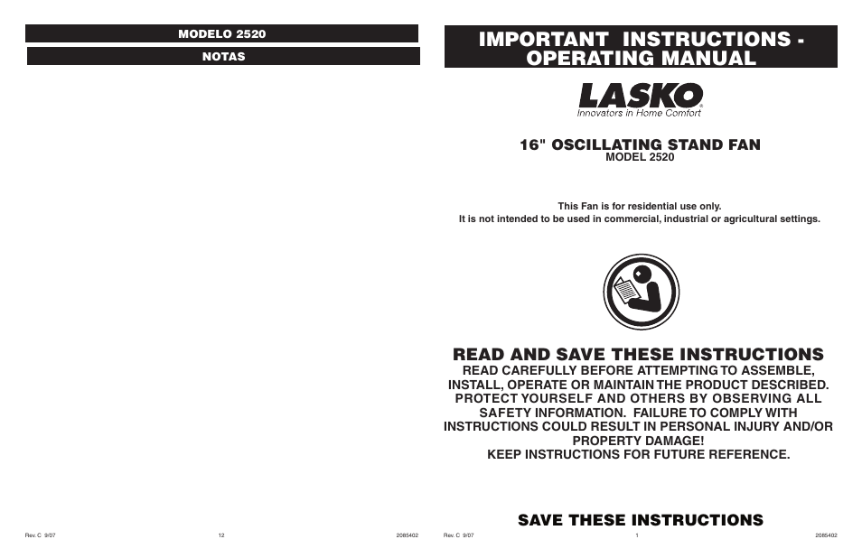 Lasko 2520 User Manual | 6 pages