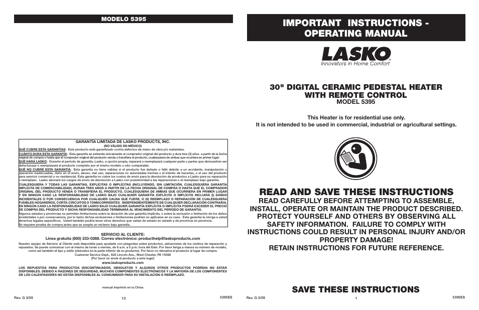 Lasko 5395 User Manual | 6 pages