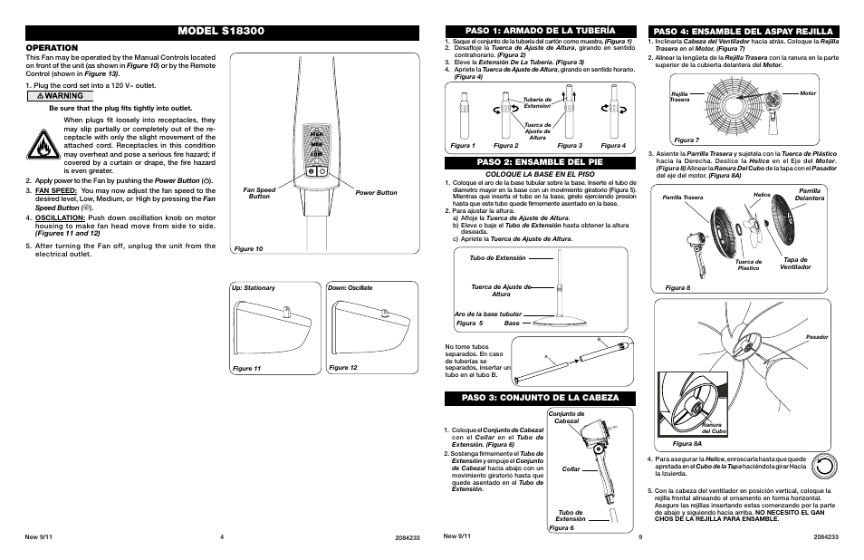 Operation, Paso 3: conjunto de la cabeza, Paso 1: armado de la tubería | Lasko S18300 User Manual | Page 4 / 6