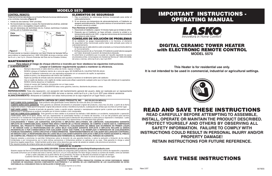 Lasko 5570 User Manual | 4 pages