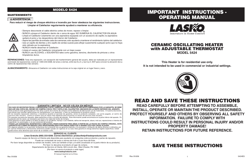 Lasko 5424 User Manual | 4 pages