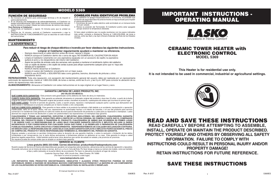 Lasko 5369 User Manual | 4 pages