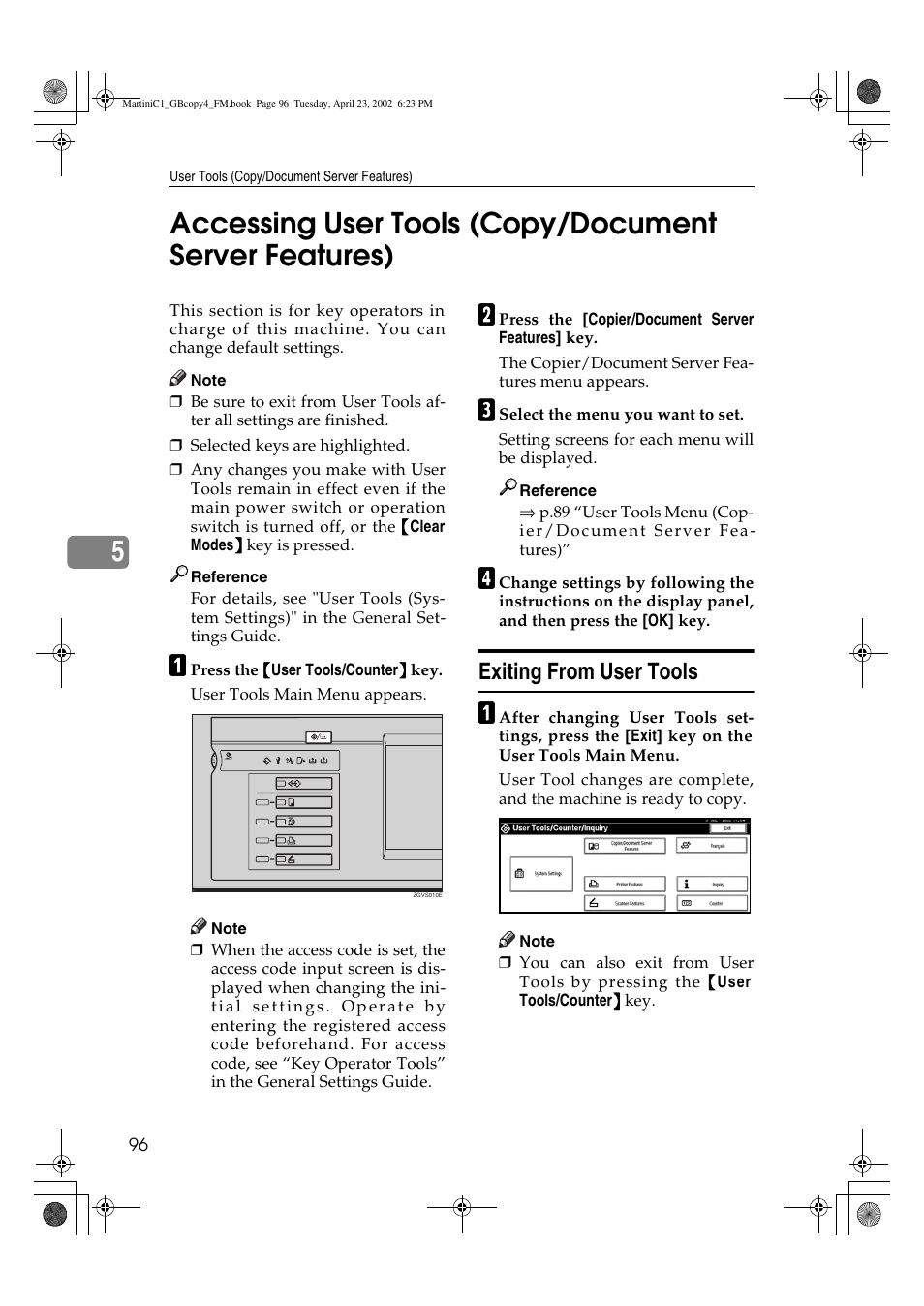 Exiting from user tools | Lanier LD075 User Manual | Page 104 / 138