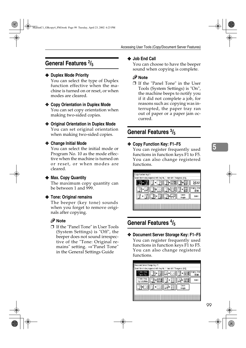 General features 2/5, General features 3/5, General features 4/5 | General features | Lanier LD075 User Manual | Page 107 / 138