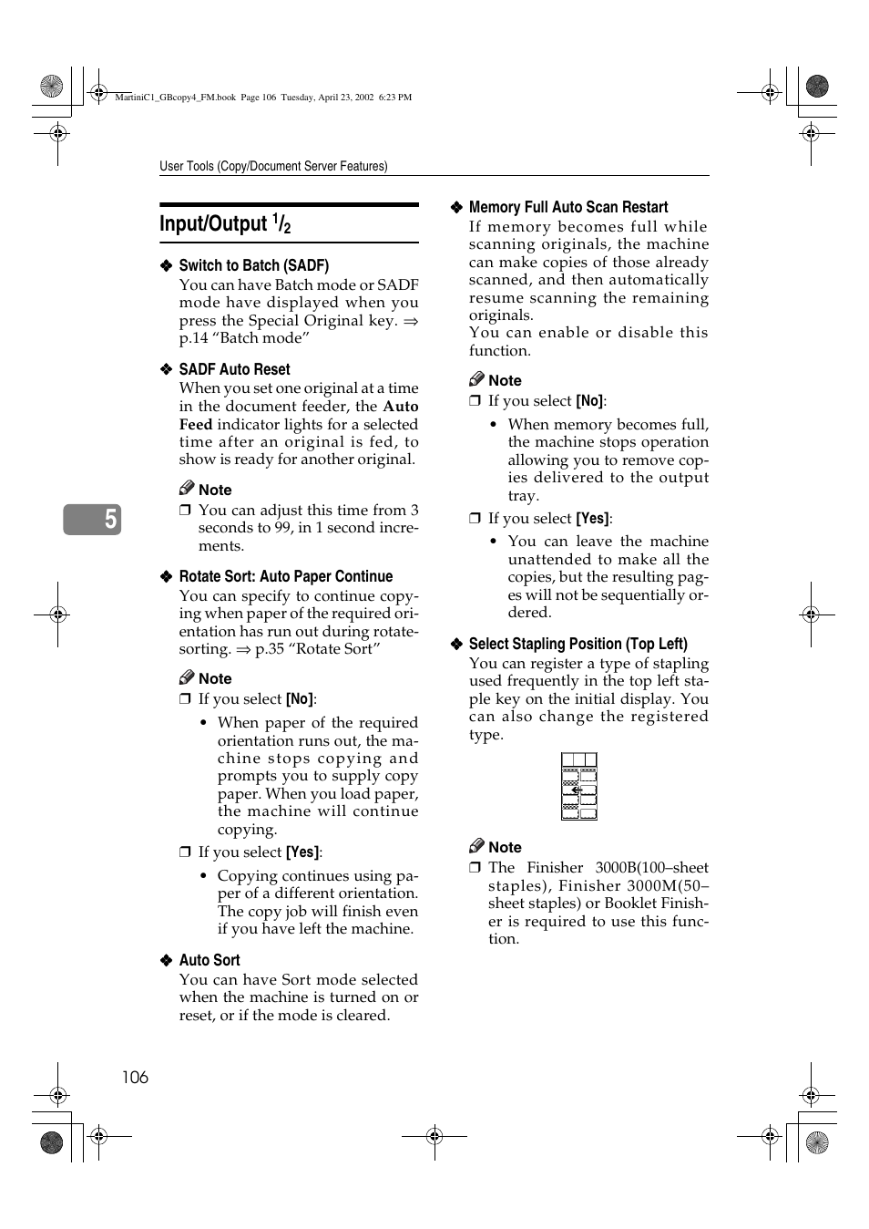Input/output 1/2, Input/output | Lanier LD075 User Manual | Page 114 / 138