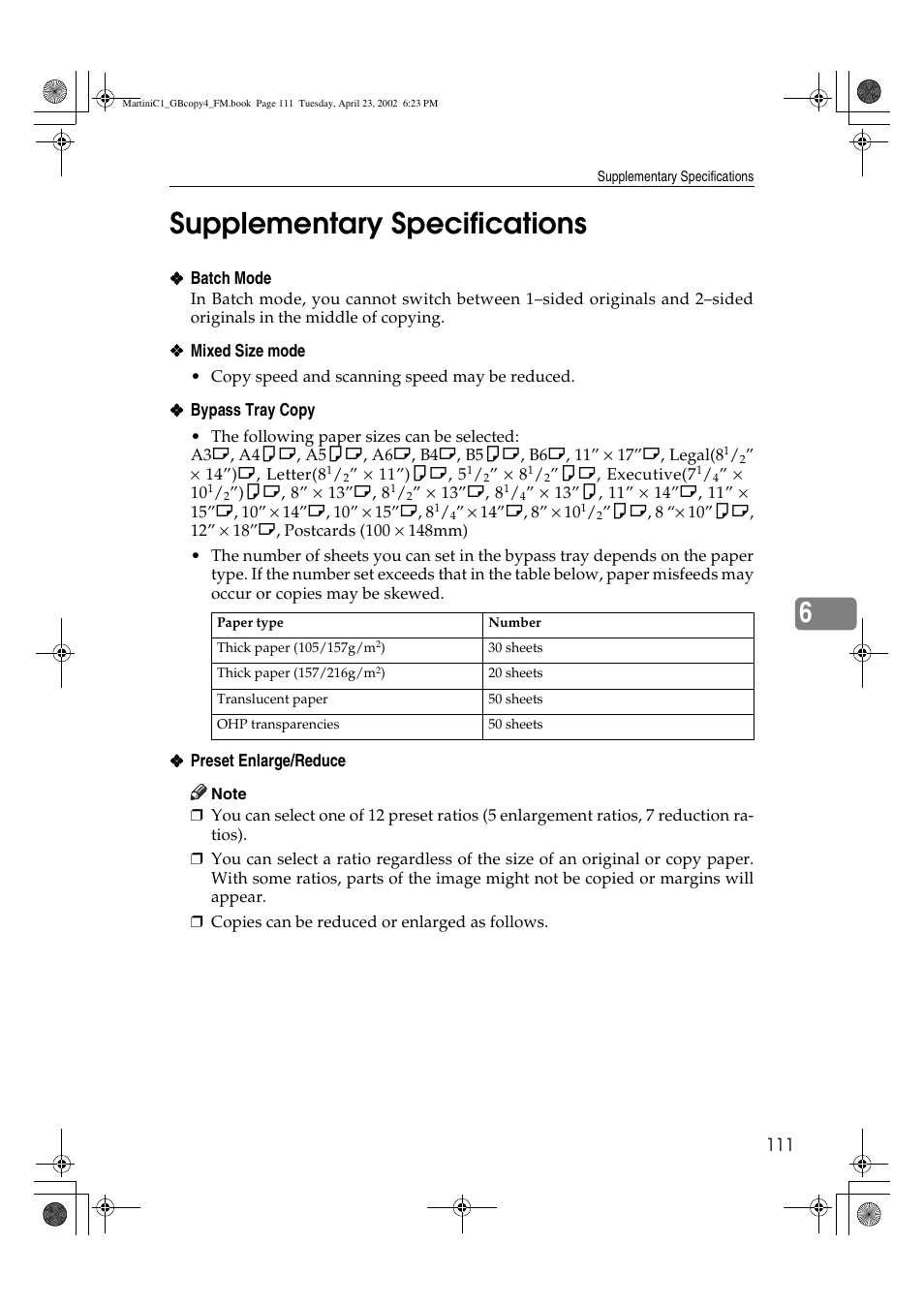 Supplementary specifications, 6supplementary specifications | Lanier LD075 User Manual | Page 119 / 138