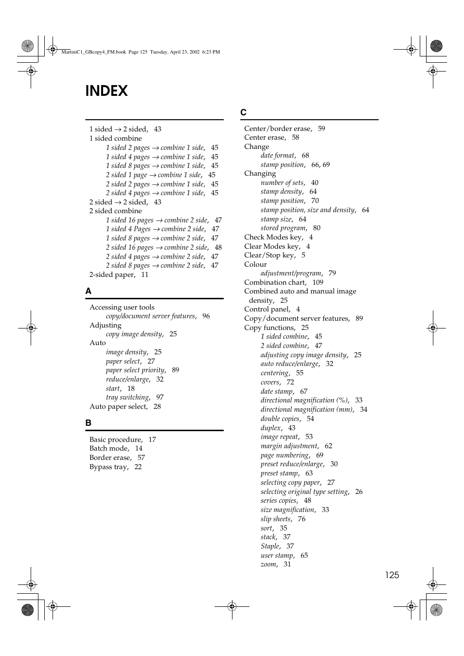 Index | Lanier LD075 User Manual | Page 133 / 138