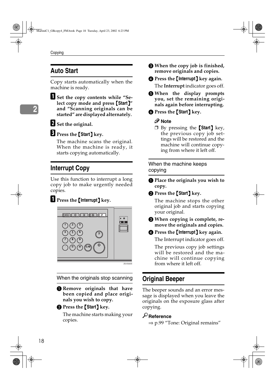 Auto start, Interrupt copy, Original beeper | Lanier LD075 User Manual | Page 26 / 138