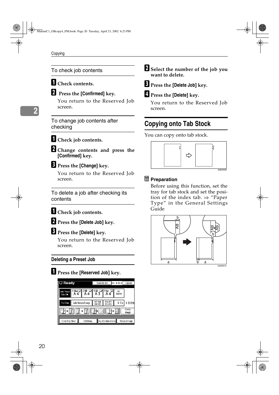 Copying onto tab stock | Lanier LD075 User Manual | Page 28 / 138