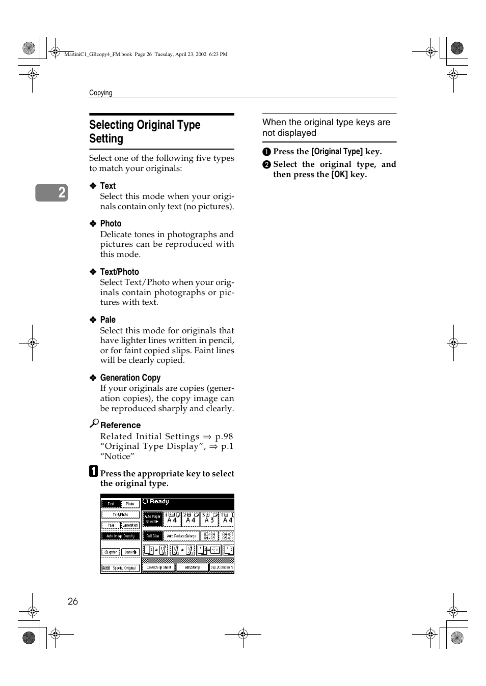 Selecting original type setting | Lanier LD075 User Manual | Page 34 / 138
