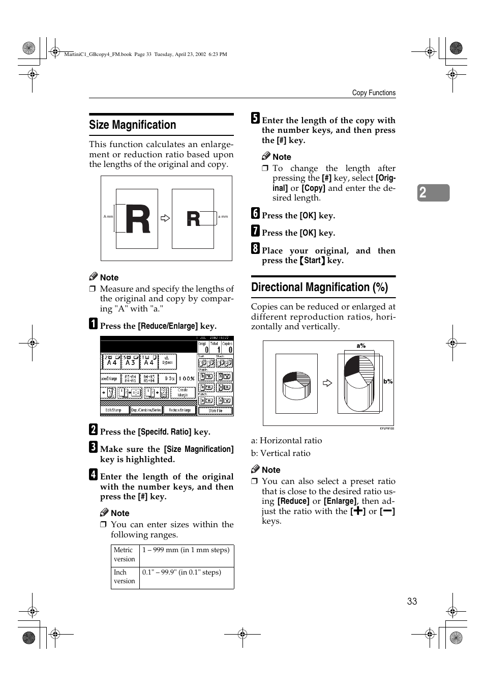 Size magnification, Directional magnification (%) | Lanier LD075 User Manual | Page 41 / 138