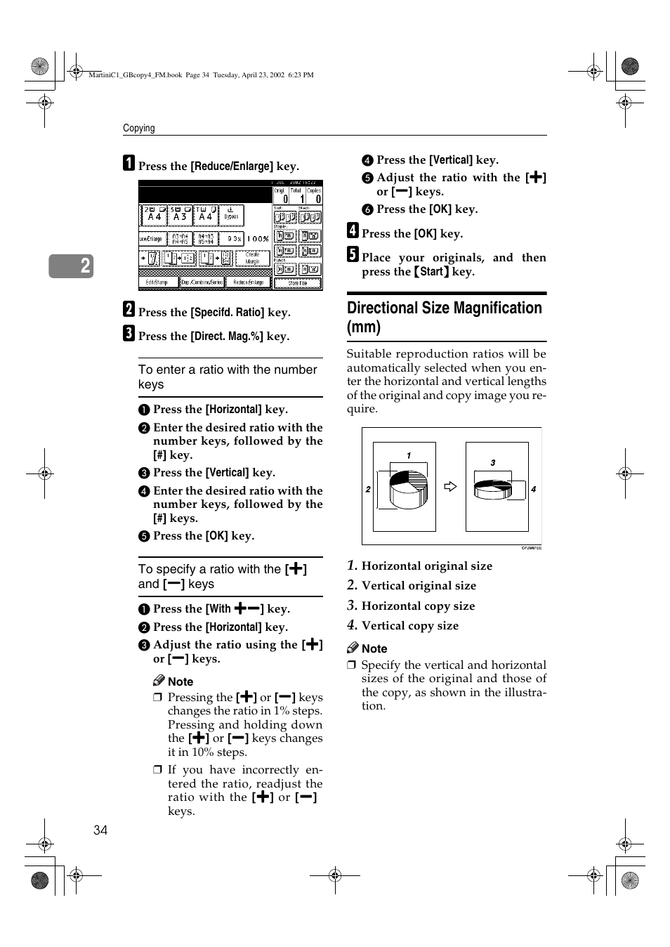 Directional size magnification (mm) | Lanier LD075 User Manual | Page 42 / 138