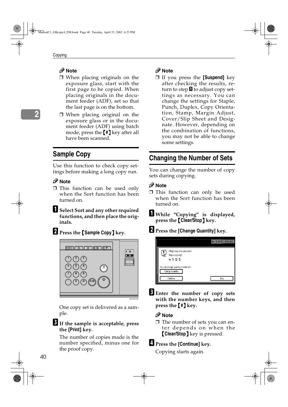 Sample copy, Changing the number of sets | Lanier LD075 User Manual | Page 48 / 138