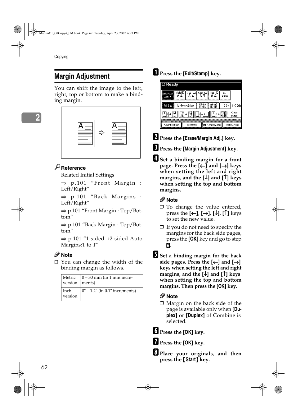 Margin adjustment | Lanier LD075 User Manual | Page 70 / 138