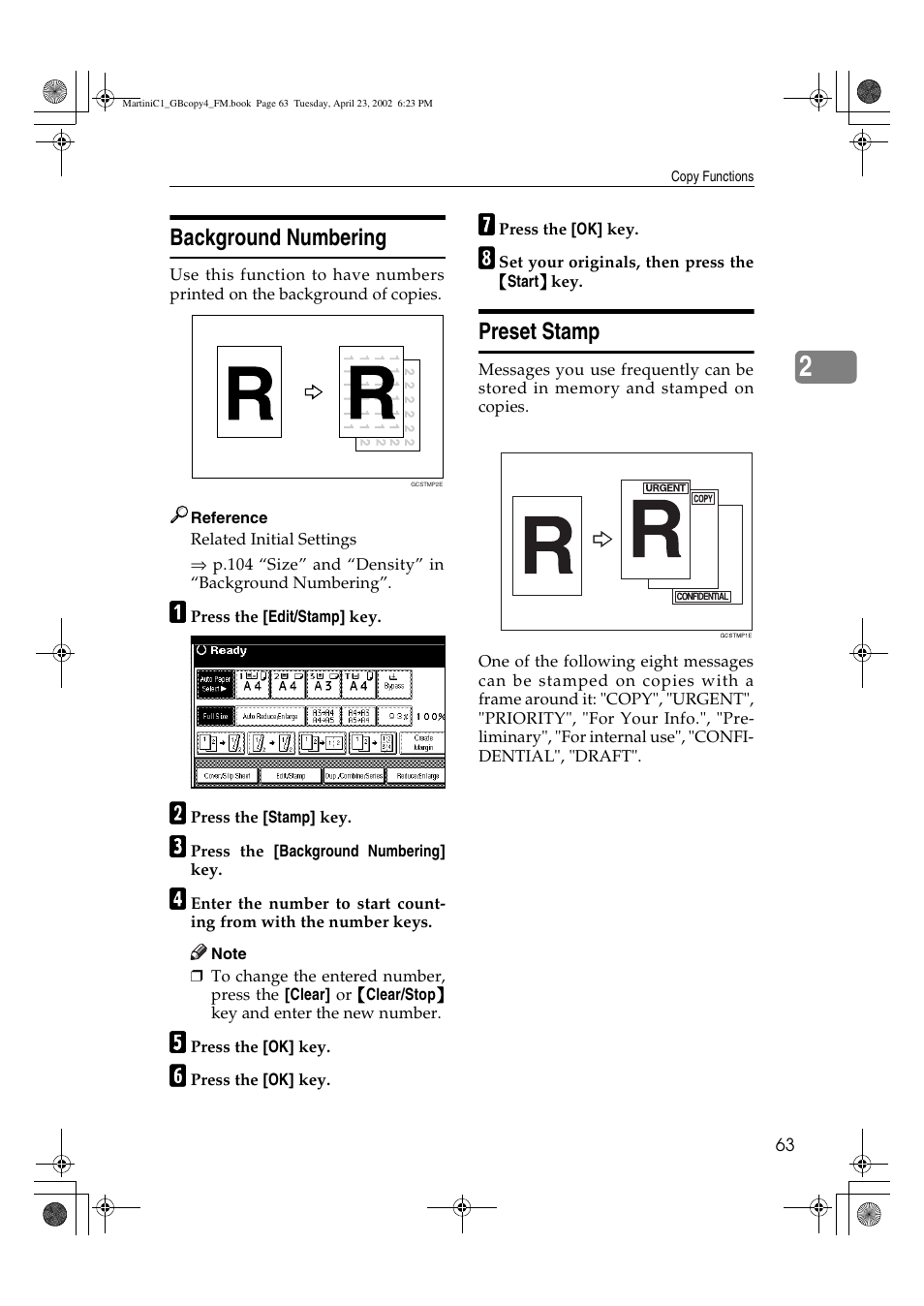 Background numbering, Preset stamp | Lanier LD075 User Manual | Page 71 / 138