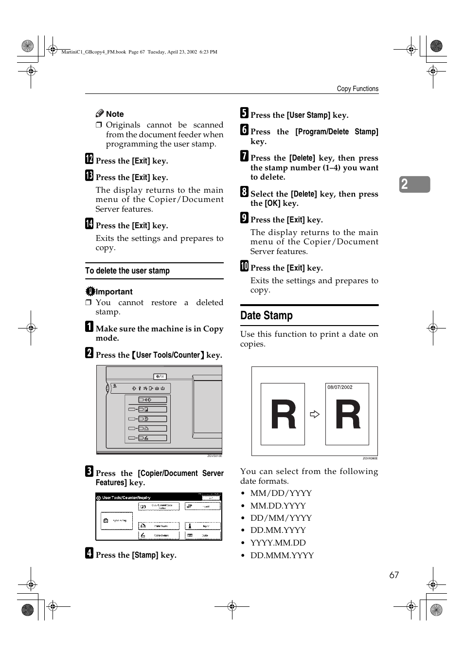 Date stamp | Lanier LD075 User Manual | Page 75 / 138