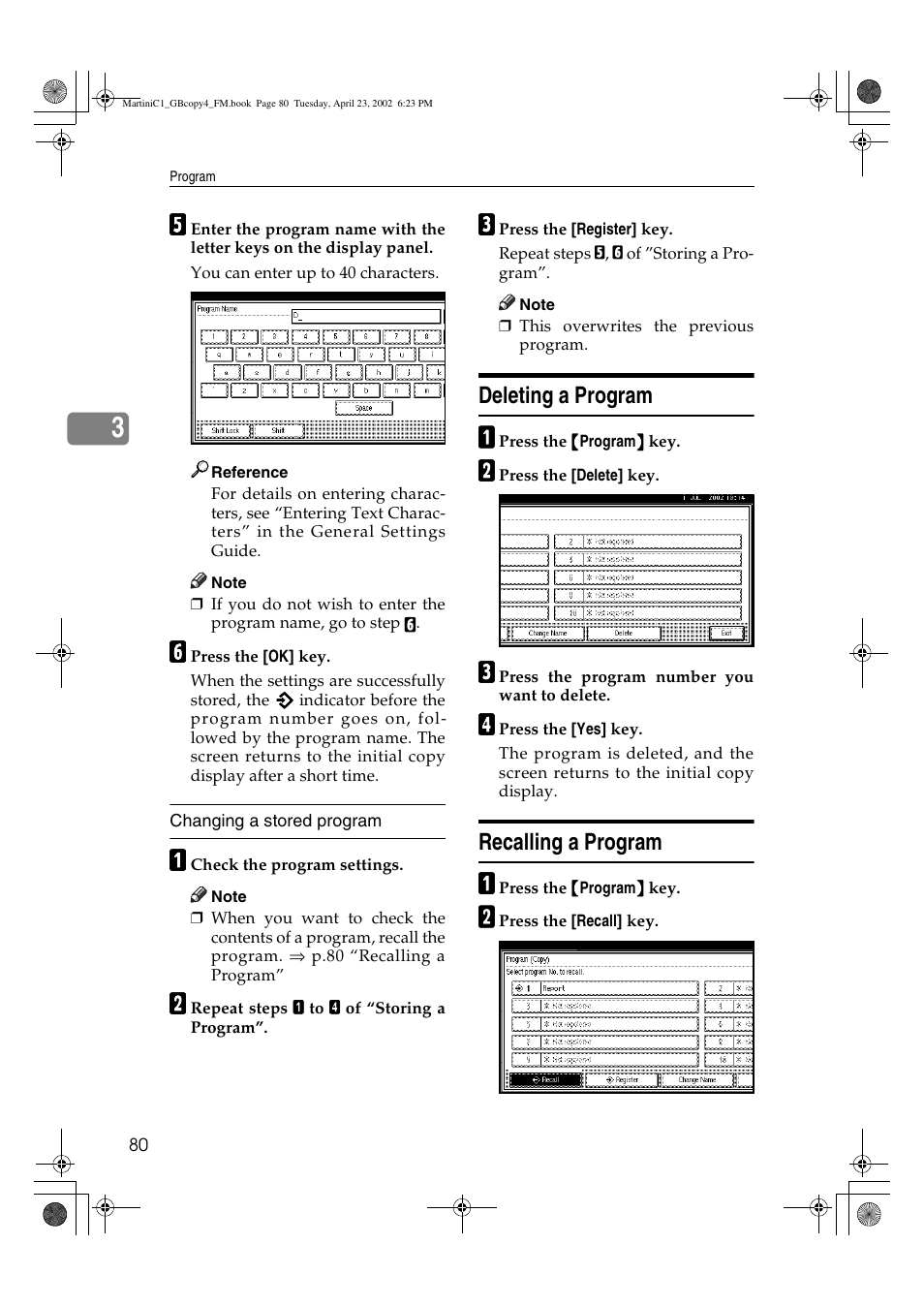 Deleting a program, Recalling a program | Lanier LD075 User Manual | Page 88 / 138