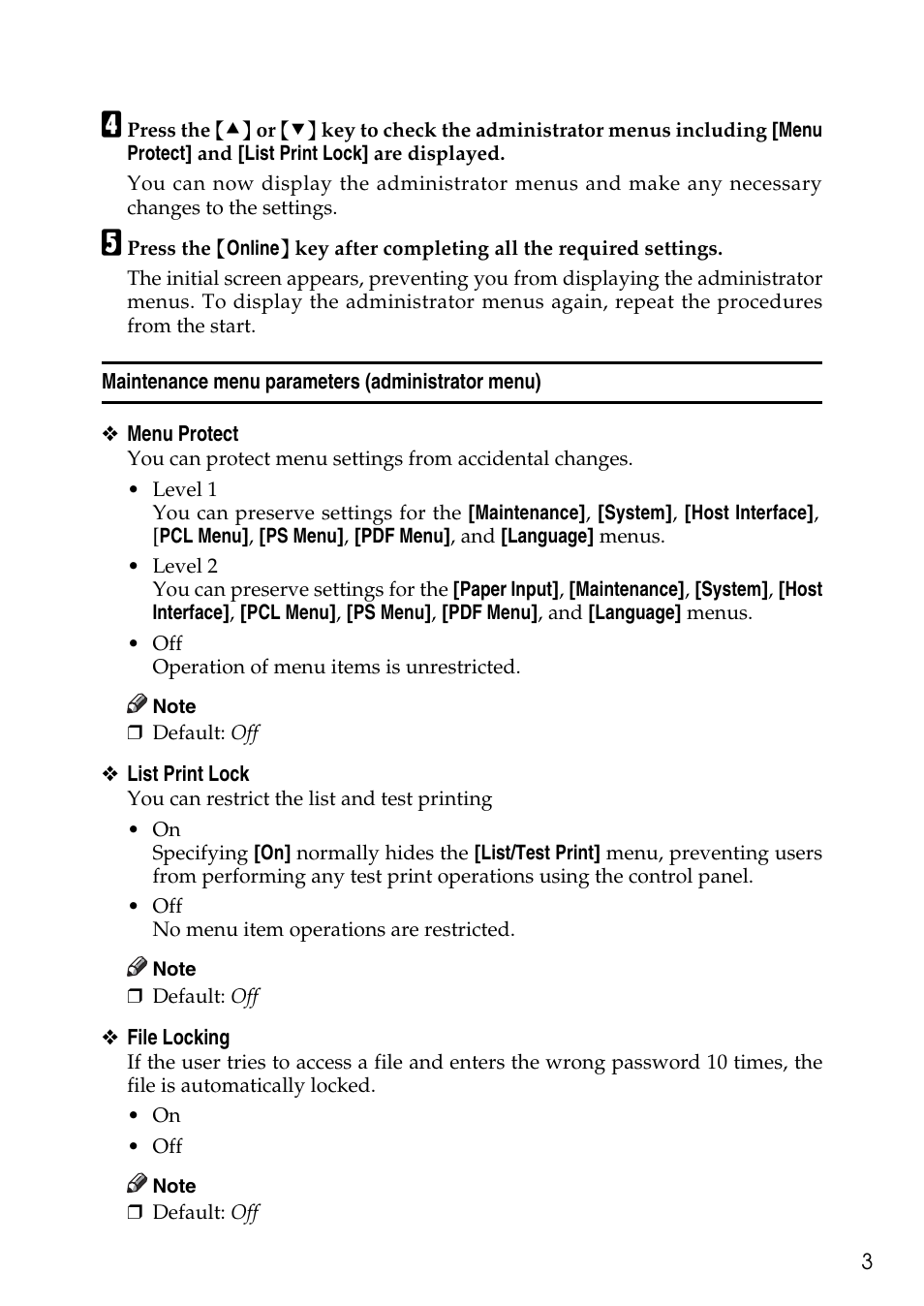 Maintenance menu parameters (administrator menu) | Lanier LP222cn User Manual | Page 11 / 536