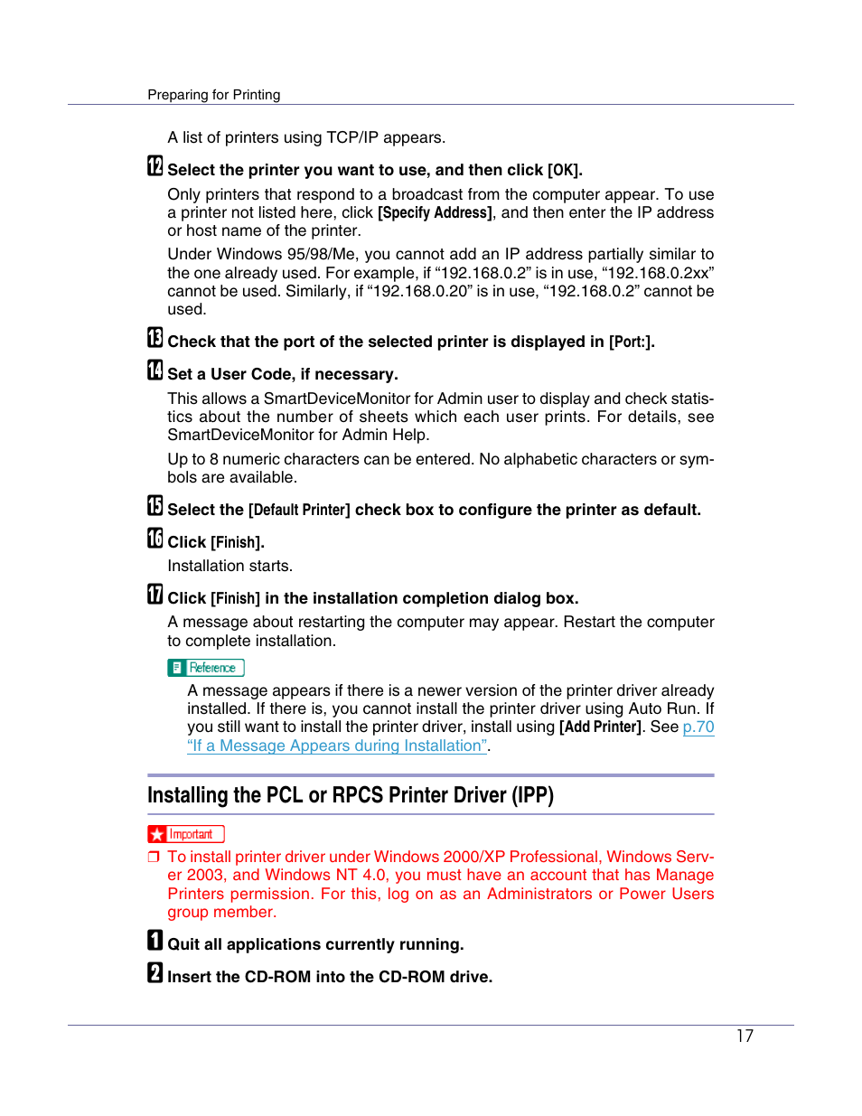 Installing the pcl or rpcs printer driver (ipp) | Lanier LP222cn User Manual | Page 136 / 536