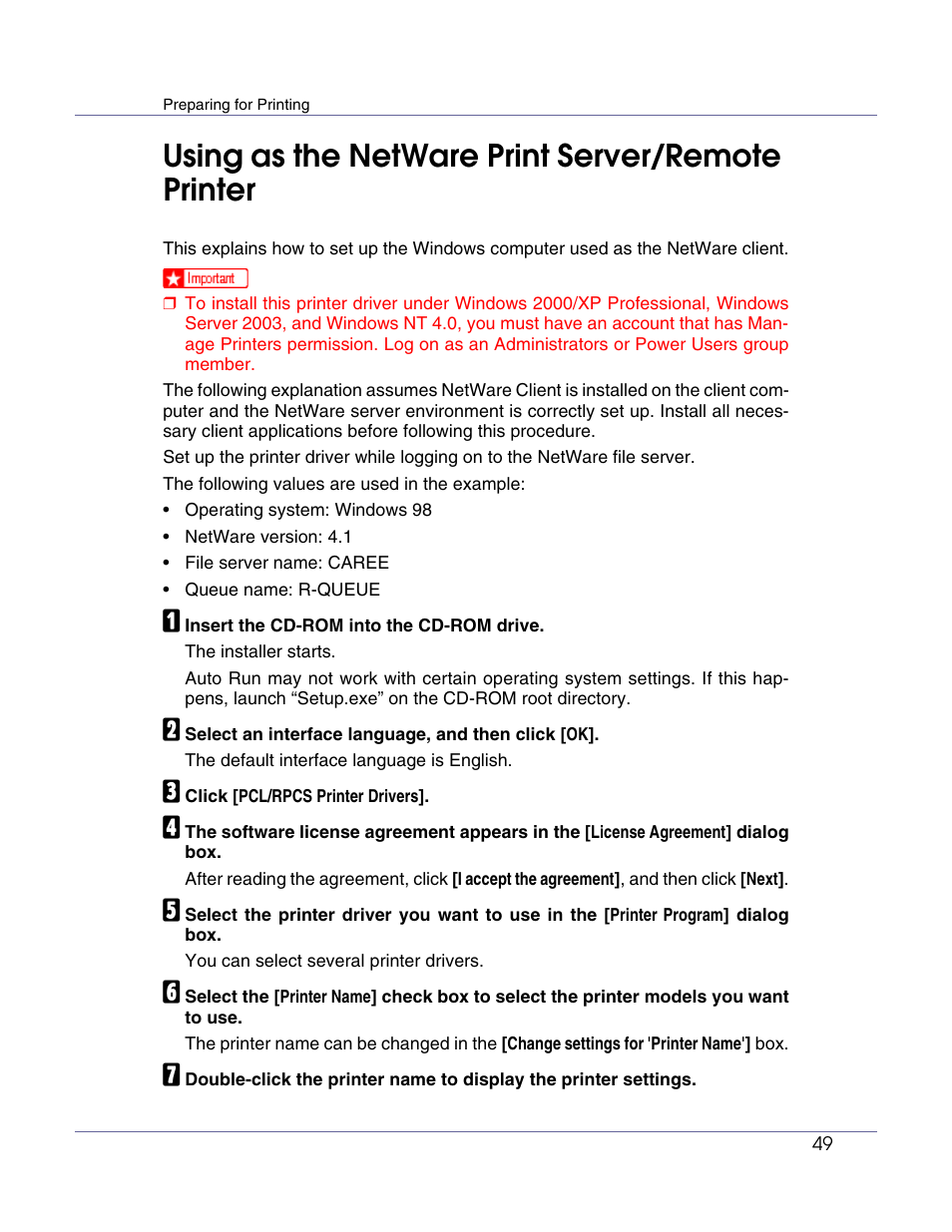 Using as the netware print server/remote printer | Lanier LP222cn User Manual | Page 168 / 536