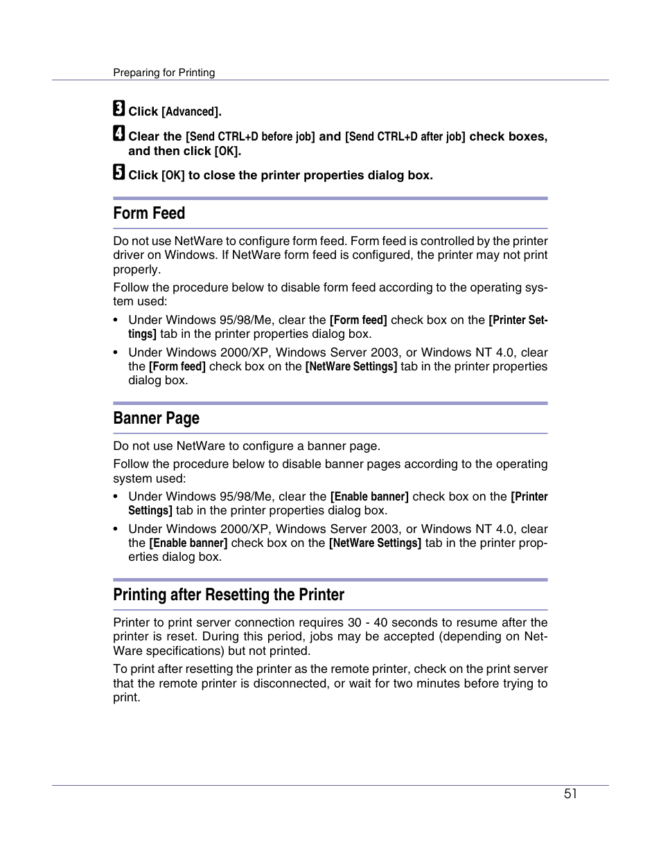 Form feed, Printing after resetting the printer, Banner page | Lanier LP222cn User Manual | Page 170 / 536