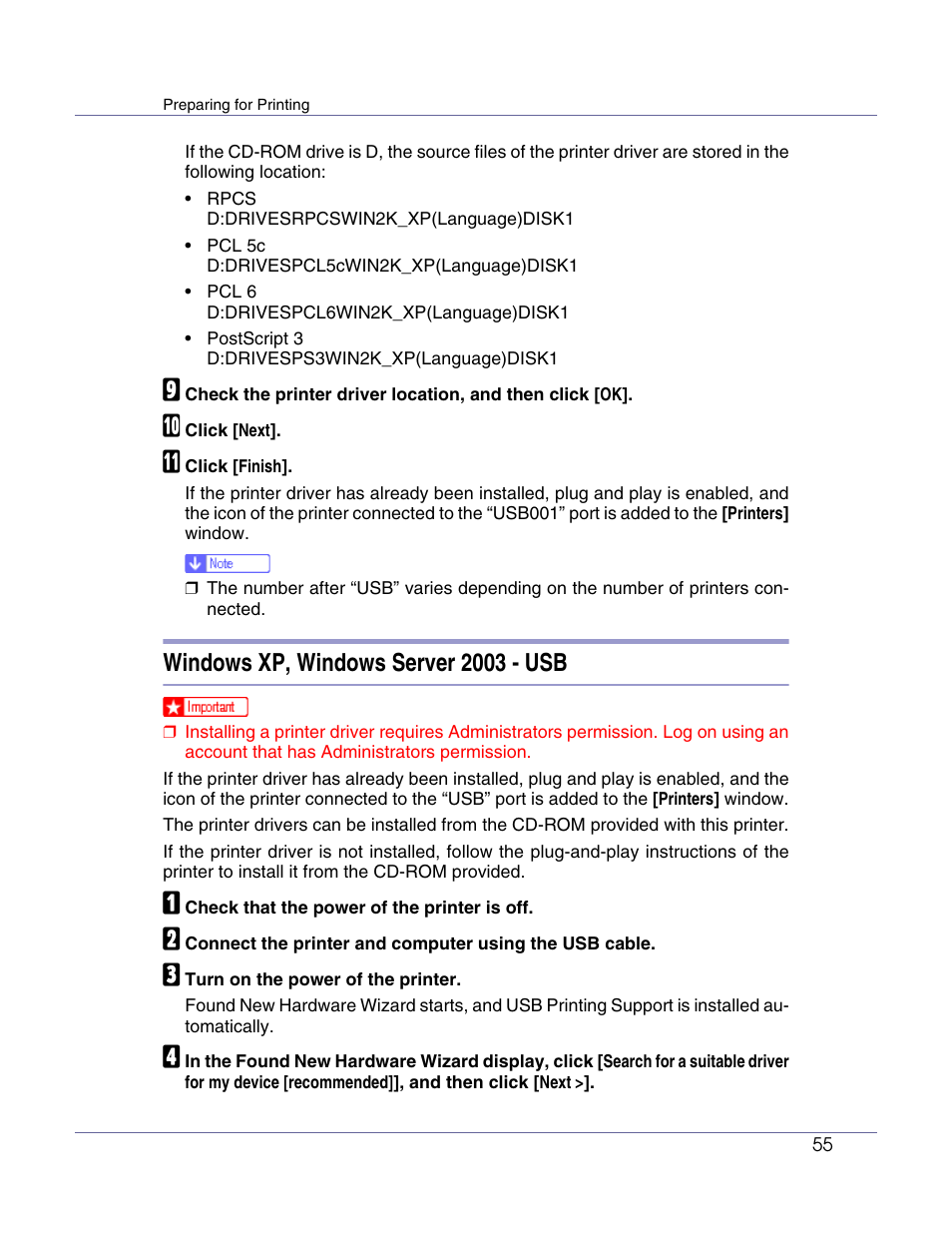 Windows xp, windows server 2003 - usb | Lanier LP222cn User Manual | Page 174 / 536