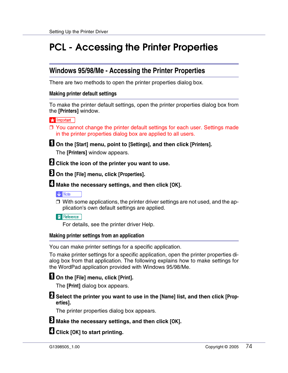 Setting up the printer driver, Pcl - accessing the printer properties | Lanier LP222cn User Manual | Page 193 / 536