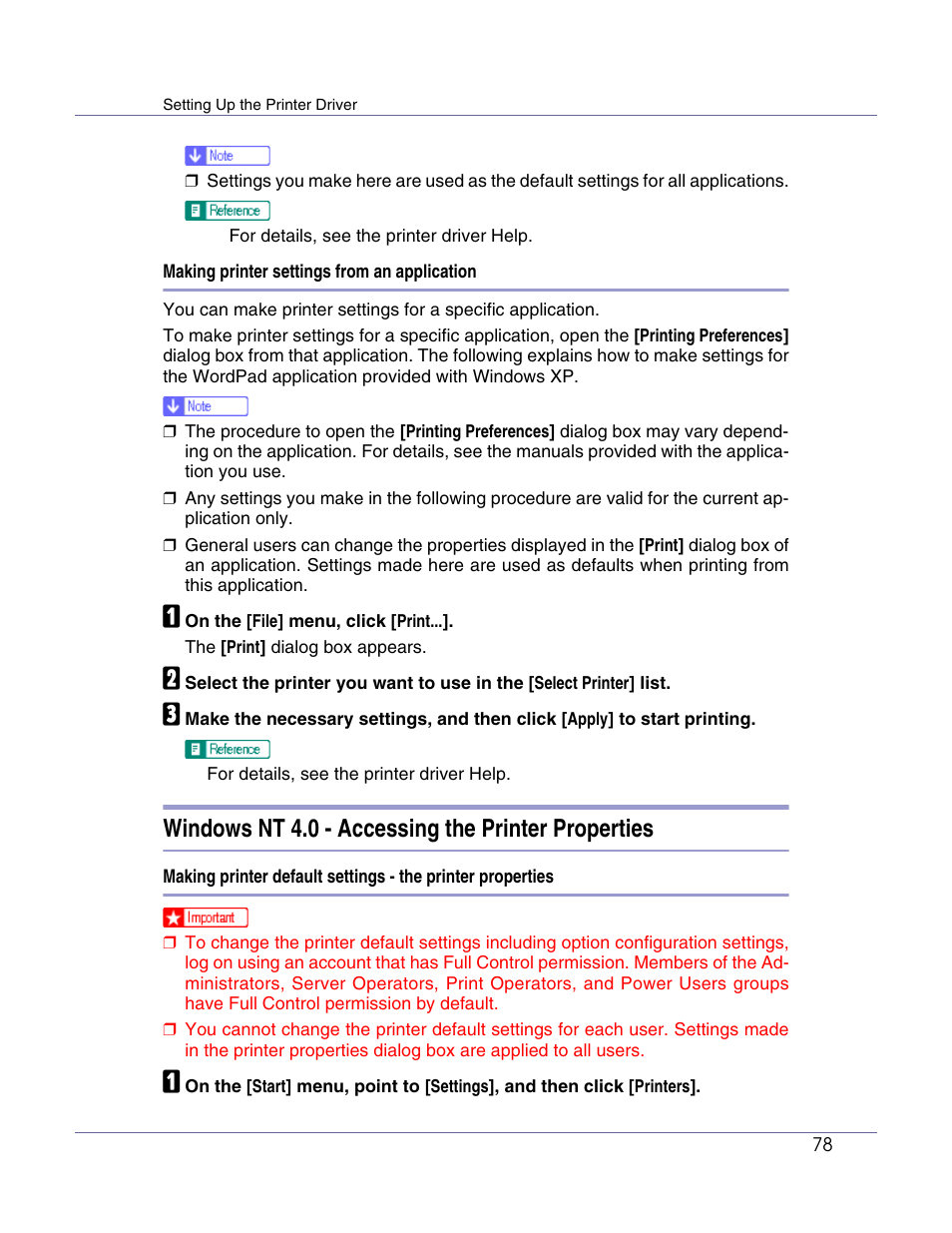 Windows nt 4.0 - accessing the printer properties | Lanier LP222cn User Manual | Page 197 / 536