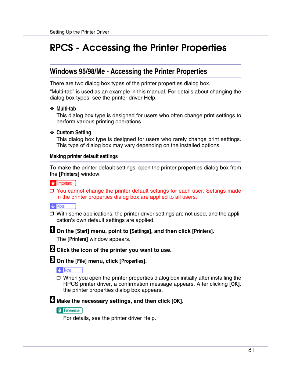 Rpcs - accessing the printer properties | Lanier LP222cn User Manual | Page 200 / 536