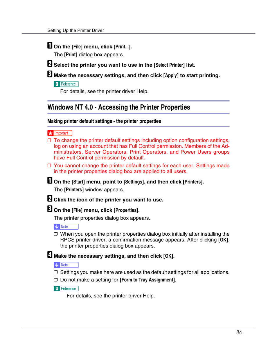 Windows nt 4.0 - accessing the printer properties | Lanier LP222cn User Manual | Page 205 / 536