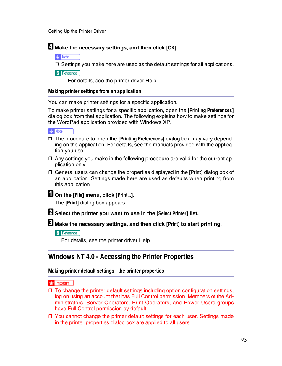 Windows nt 4.0 - accessing the printer properties | Lanier LP222cn User Manual | Page 212 / 536