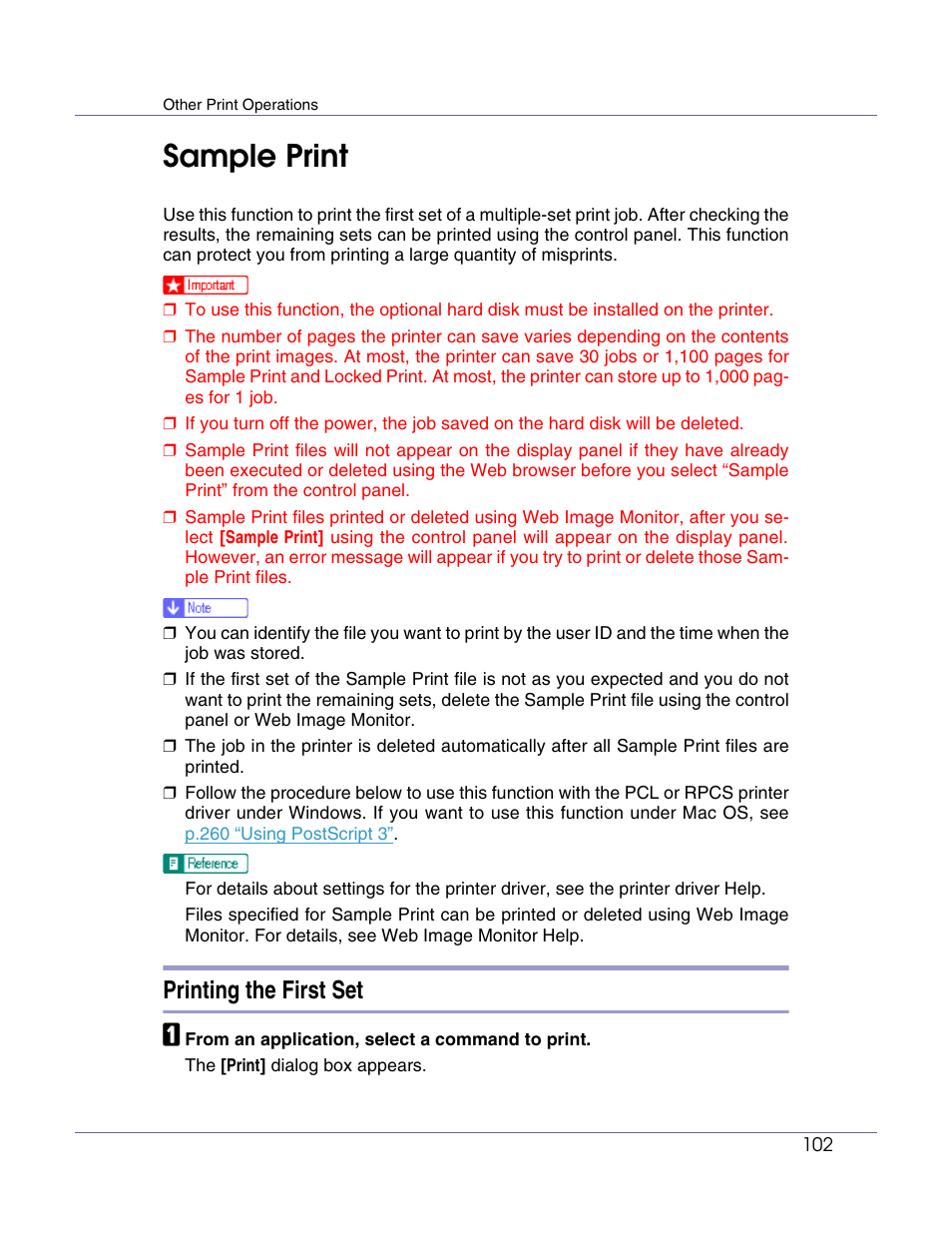 Sample print, Printing the first set | Lanier LP222cn User Manual | Page 221 / 536