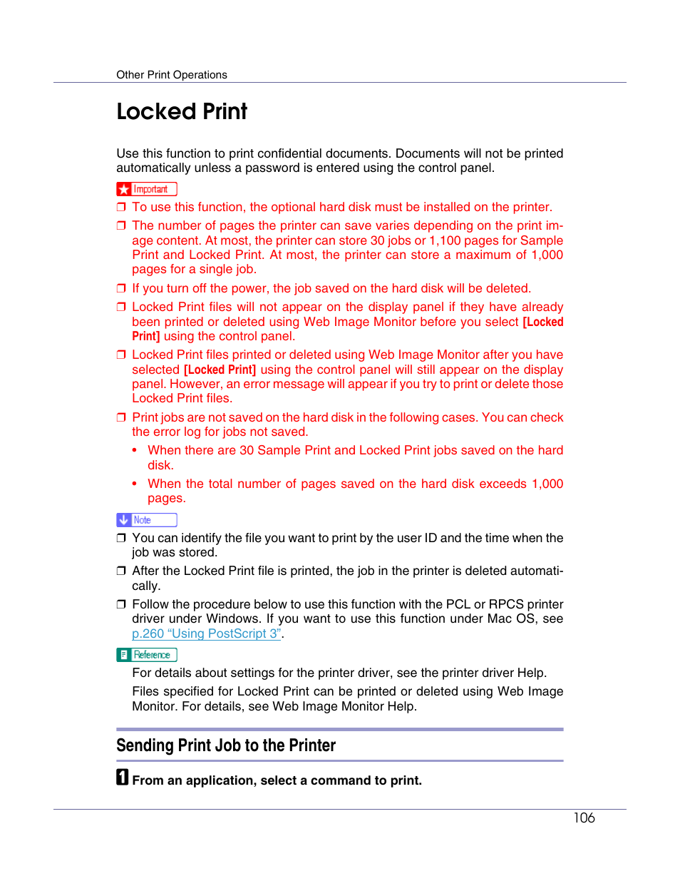 Locked print, Sending print job to the printer | Lanier LP222cn User Manual | Page 225 / 536