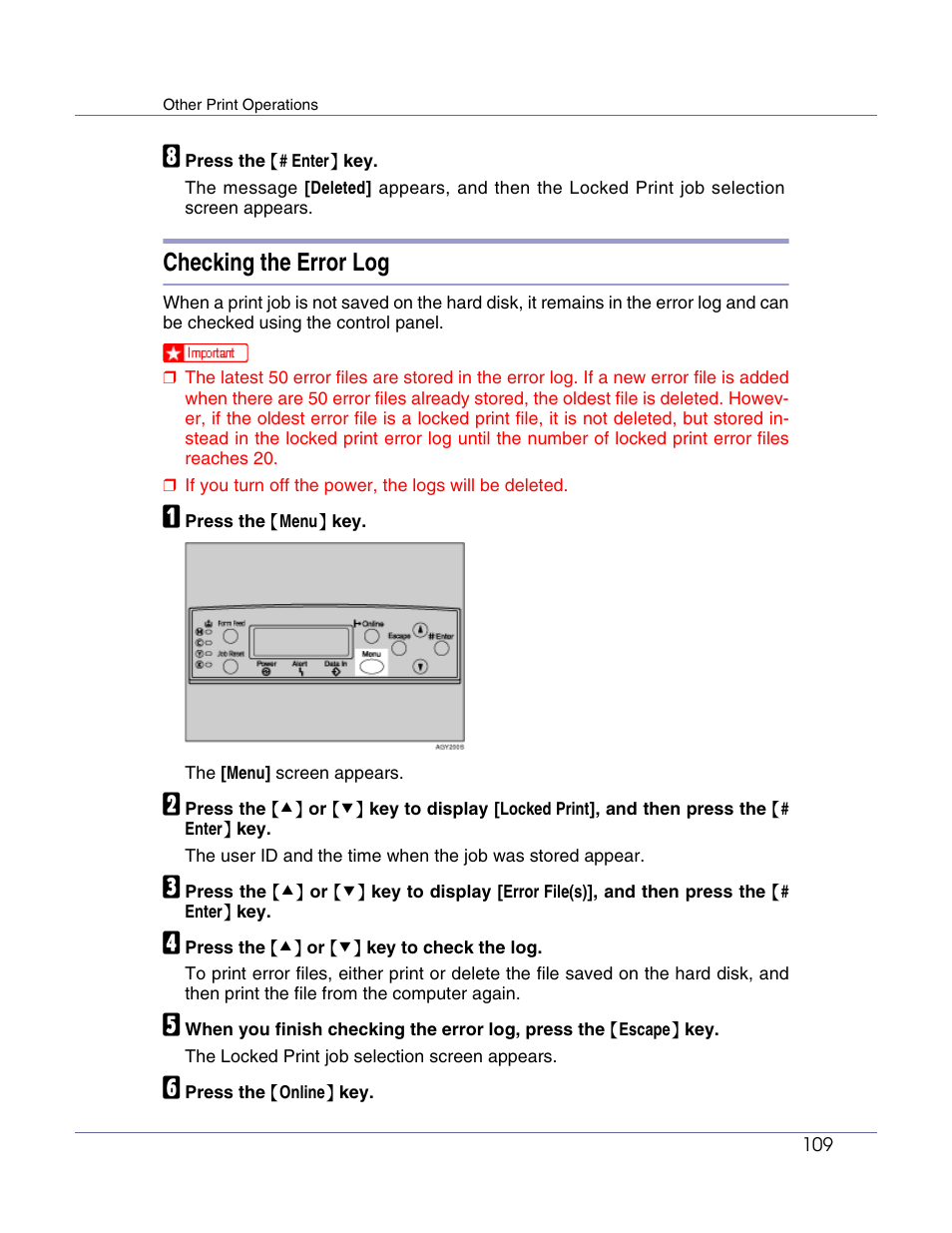 Checking the error log | Lanier LP222cn User Manual | Page 228 / 536