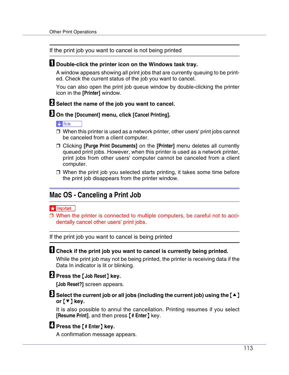 Mac os - canceling a print job | Lanier LP222cn User Manual | Page 232 / 536