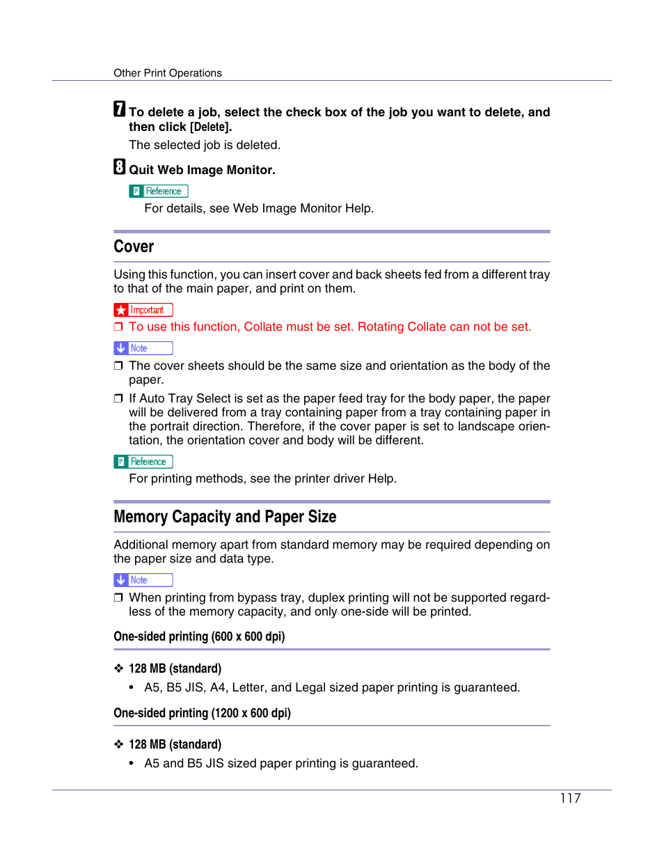 Cover, Memory capacity and paper size | Lanier LP222cn User Manual | Page 236 / 536