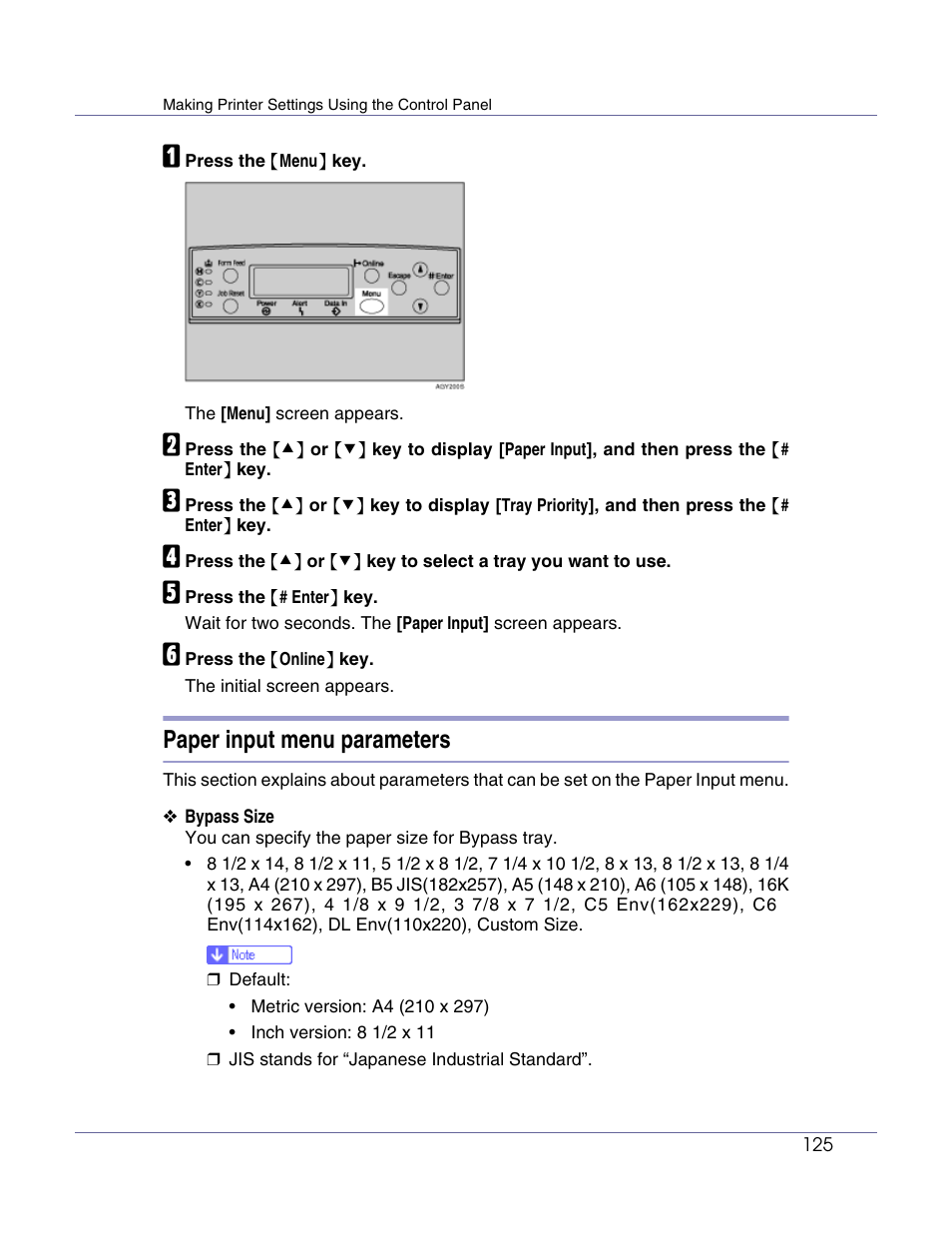 Paper input menu parameters | Lanier LP222cn User Manual | Page 244 / 536